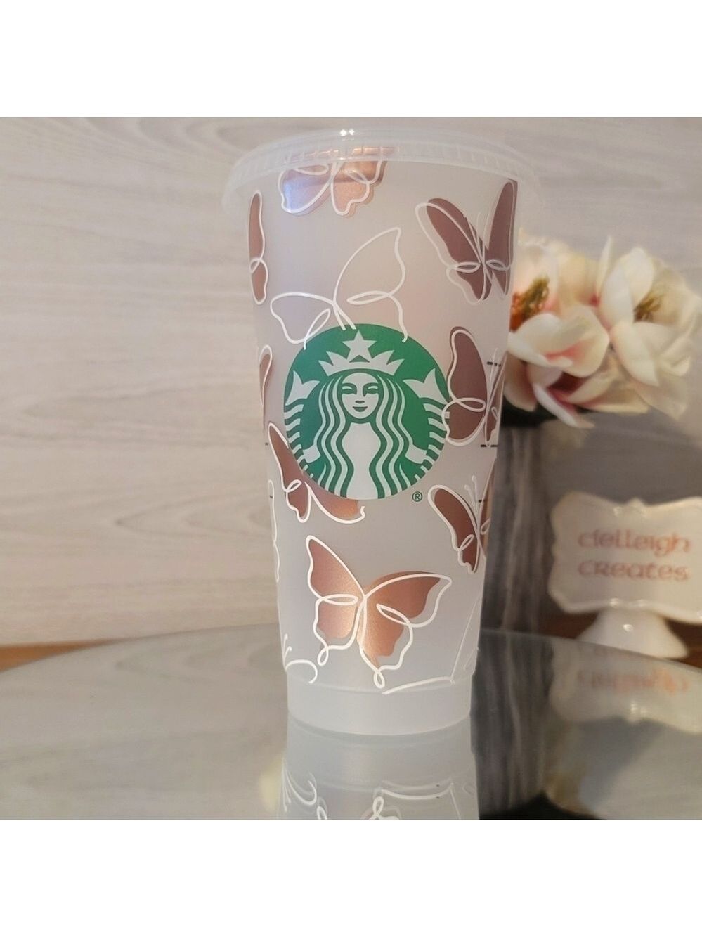 Starbucks Tumbler / To Go Cup with Rose Gold butterflies